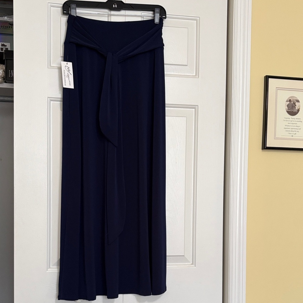 NY Collection Navy Maxi Skirt with Tie Waist